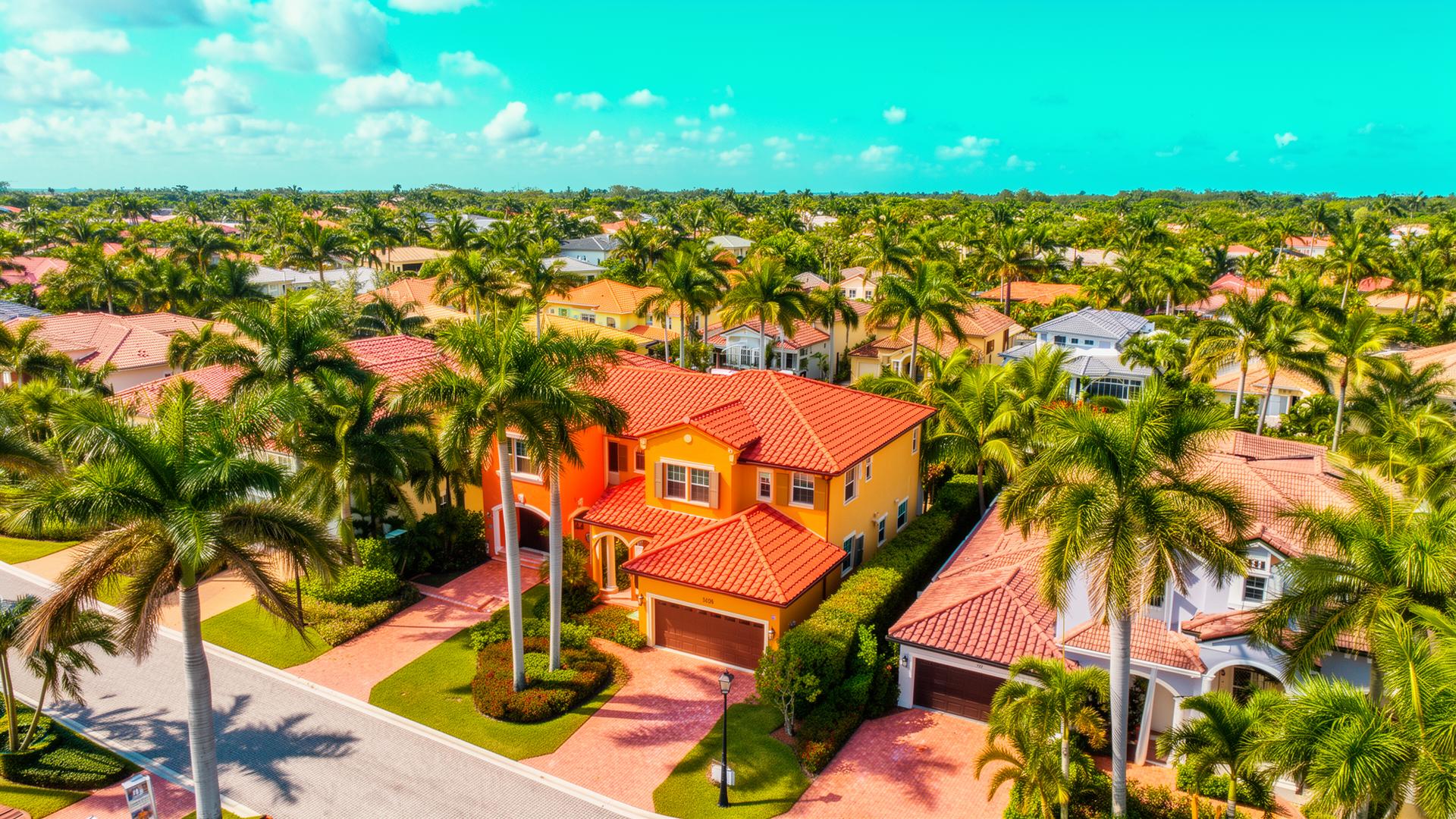 Palm trees and homes in a sunny South Florida neighborhood